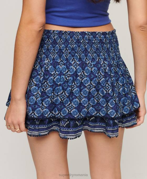 Superdry fustă mini cu etaje vintage îmbrăcăminte albastru femei JX0Z4129
