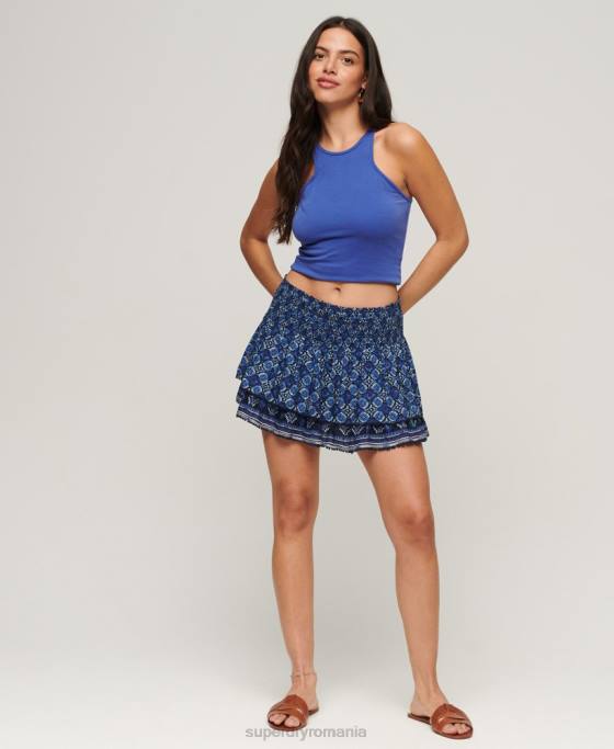 Superdry fustă mini cu etaje vintage îmbrăcăminte albastru femei JX0Z4129