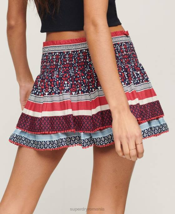 Superdry fustă mini cu etaje vintage îmbrăcăminte cremă femei JX0Z4127