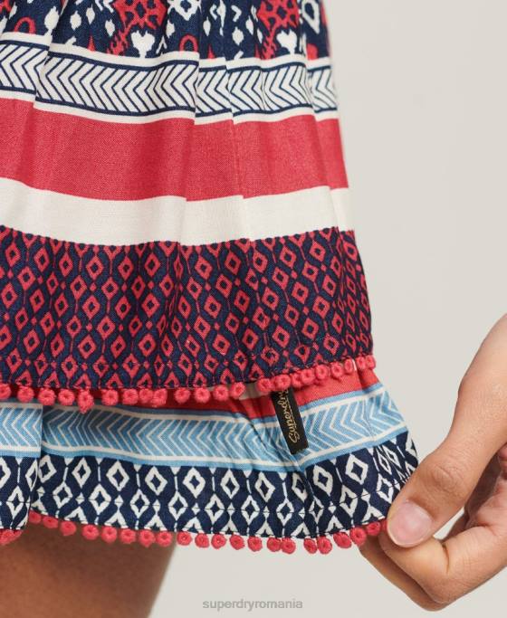 Superdry fustă mini cu etaje vintage îmbrăcăminte cremă femei JX0Z4127