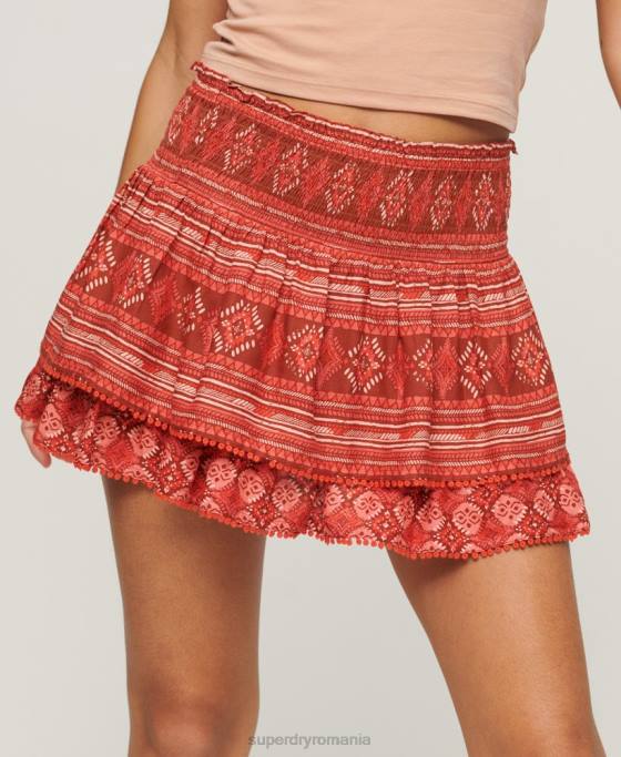 Superdry fustă mini cu etaje vintage îmbrăcăminte roșu femei JX0Z4116
