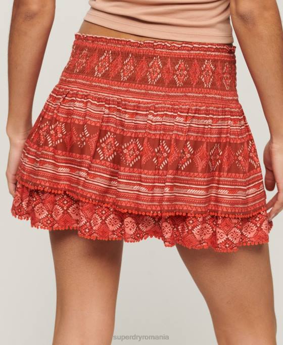 Superdry fustă mini cu etaje vintage îmbrăcăminte roșu femei JX0Z4116