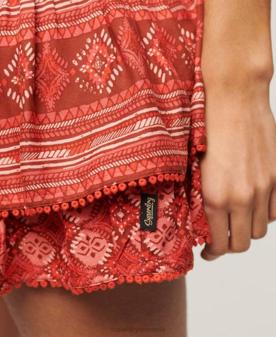Superdry fustă mini cu etaje vintage îmbrăcăminte roșu femei JX0Z4116