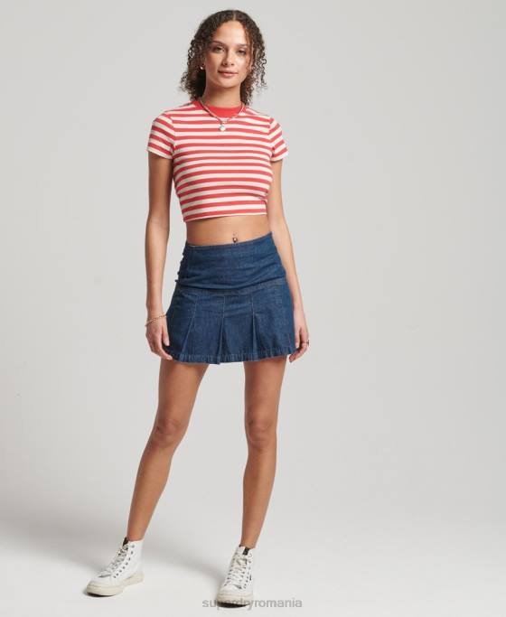 Superdry fustă mini cu pliuri de denim vintage îmbrăcăminte albastru inchis femei JX0Z6742
