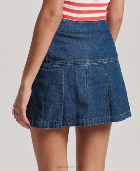 Superdry fustă mini cu pliuri de denim vintage îmbrăcăminte albastru inchis femei JX0Z6742