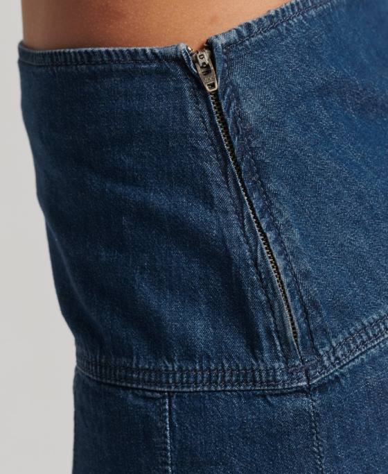 Superdry fustă mini cu pliuri de denim vintage îmbrăcăminte albastru inchis femei JX0Z6742