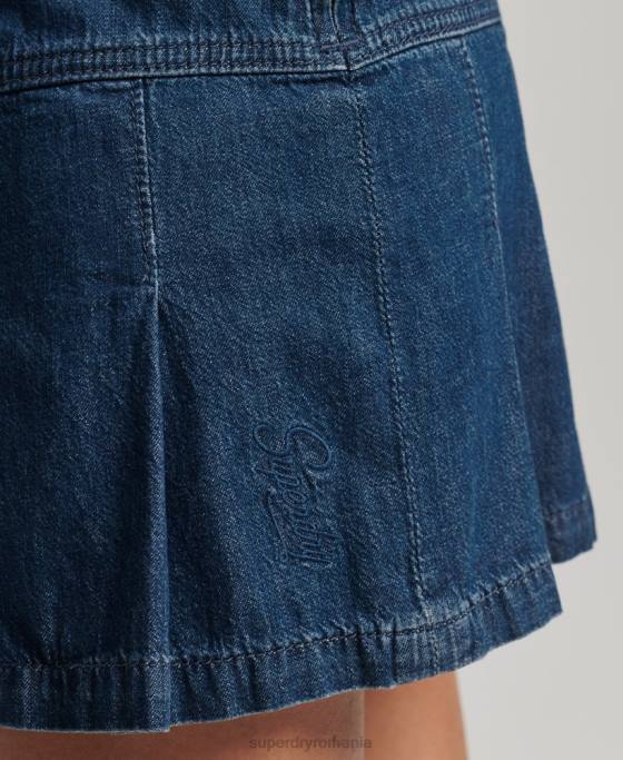 Superdry fustă mini cu pliuri de denim vintage îmbrăcăminte albastru inchis femei JX0Z6742