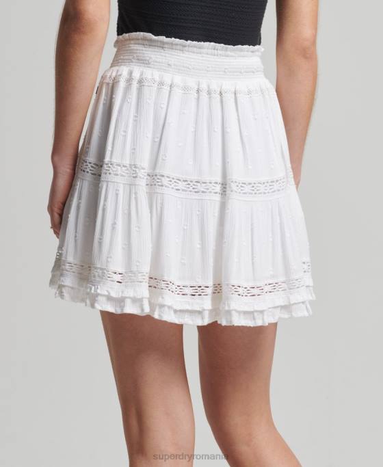 Superdry fustă mini din dantelă vintage îmbrăcăminte alb femei JX0Z4133