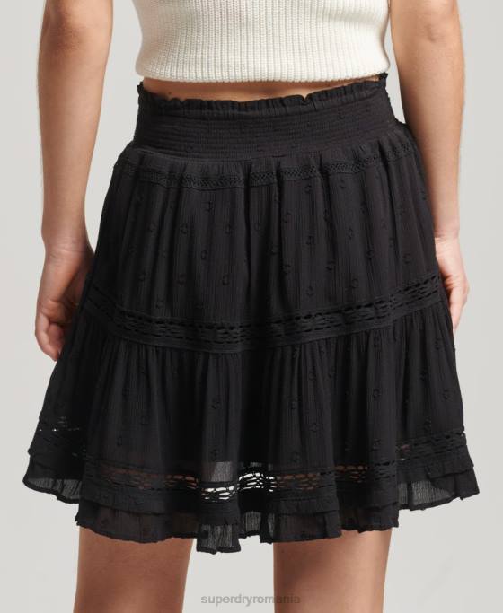 Superdry fustă mini din dantelă vintage îmbrăcăminte negru femei JX0Z4145