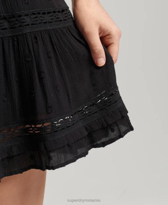 Superdry fustă mini din dantelă vintage îmbrăcăminte negru femei JX0Z4145