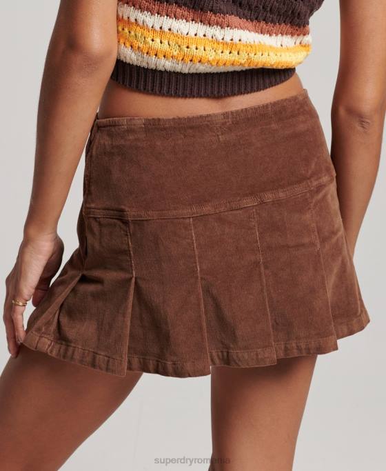 Superdry fustă mini plisată cu snur vintage îmbrăcăminte maro femei JX0Z4154