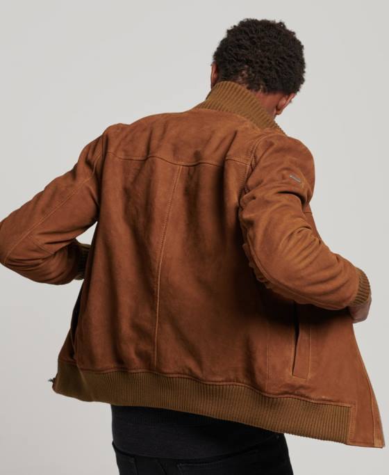 Superdry geaca bomber din piele intoarsa cu guler tricot îmbrăcăminte bronzat bărbați JX0Z1128