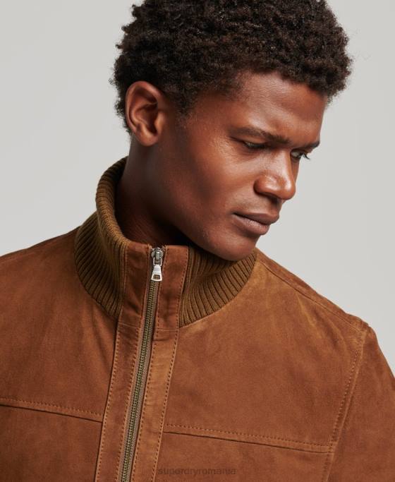 Superdry geaca bomber din piele intoarsa cu guler tricot îmbrăcăminte bronzat bărbați JX0Z1128