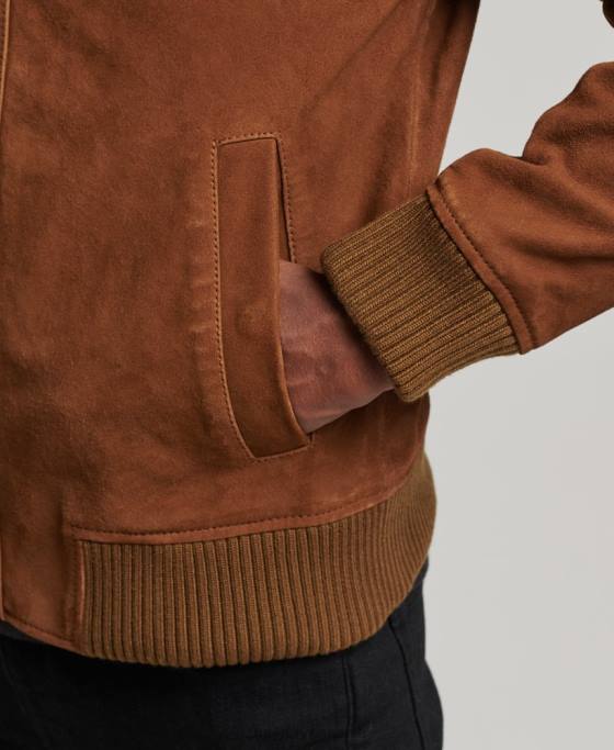 Superdry geaca bomber din piele intoarsa cu guler tricot îmbrăcăminte bronzat bărbați JX0Z1128