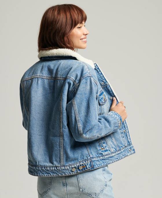 Superdry geaca boyfriend sherpa îmbrăcăminte albastru deschis femei JX0Z5680