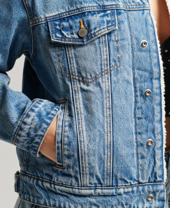 Superdry geaca boyfriend sherpa îmbrăcăminte albastru deschis femei JX0Z5680