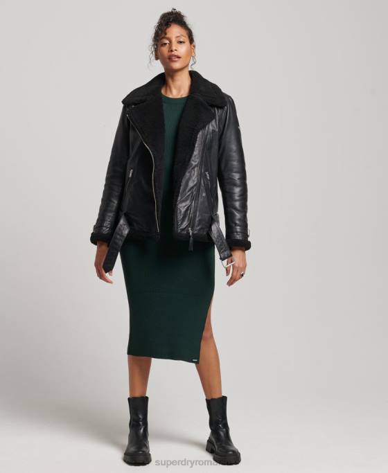 Superdry geaca de aviator din piele studios îmbrăcăminte negru femei JX0Z3569