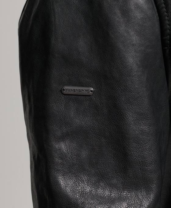 Superdry geaca de curse din piele studios îmbrăcăminte negru bărbați JX0Z967