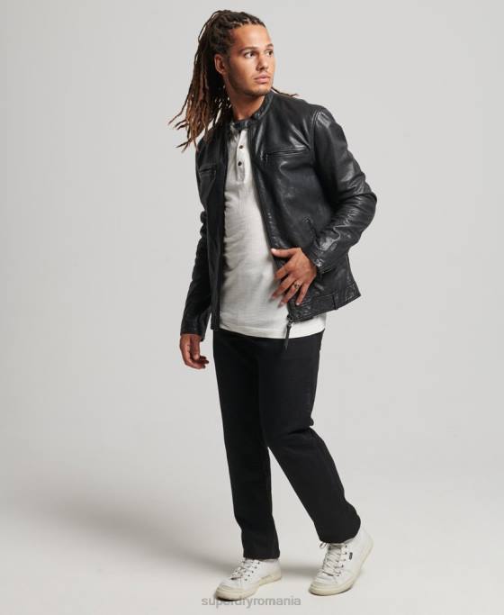 Superdry geaca de curse din piele studios îmbrăcăminte negru bărbați JX0Z967