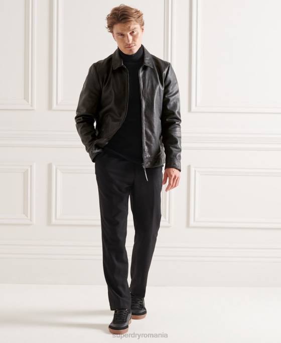 Superdry geaca de piele studios coach îmbrăcăminte negru bărbați JX0Z4781