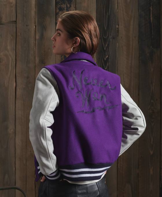 Superdry geaca varsity din piele uscata editie limitata îmbrăcăminte Violet femei JX0Z5664