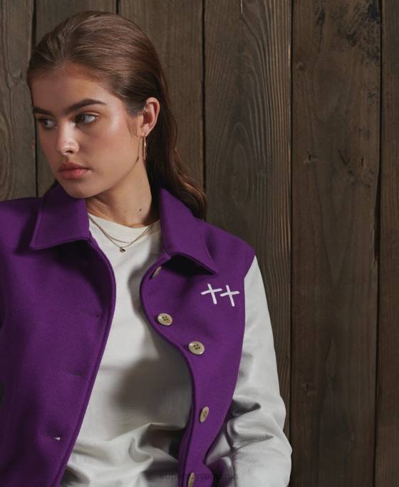 Superdry geaca varsity din piele uscata editie limitata îmbrăcăminte Violet femei JX0Z5664