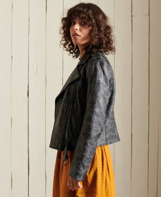 Superdry geacă biker din piele decupată rocker îmbrăcăminte negru femei JX0Z5697