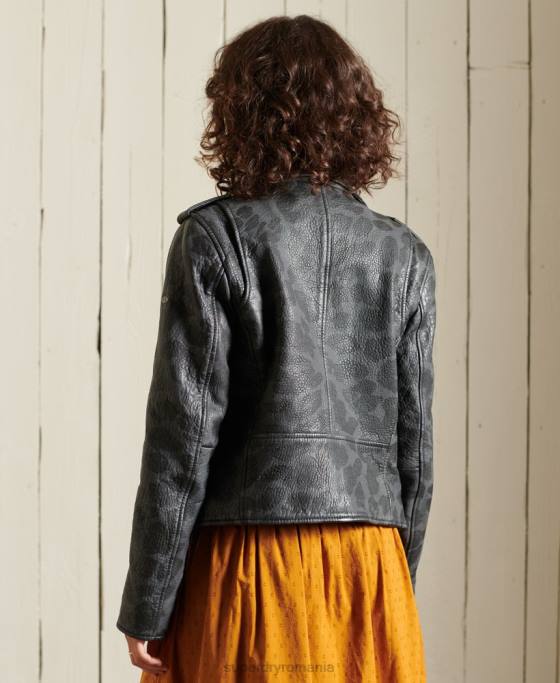 Superdry geacă biker din piele decupată rocker îmbrăcăminte negru femei JX0Z5697
