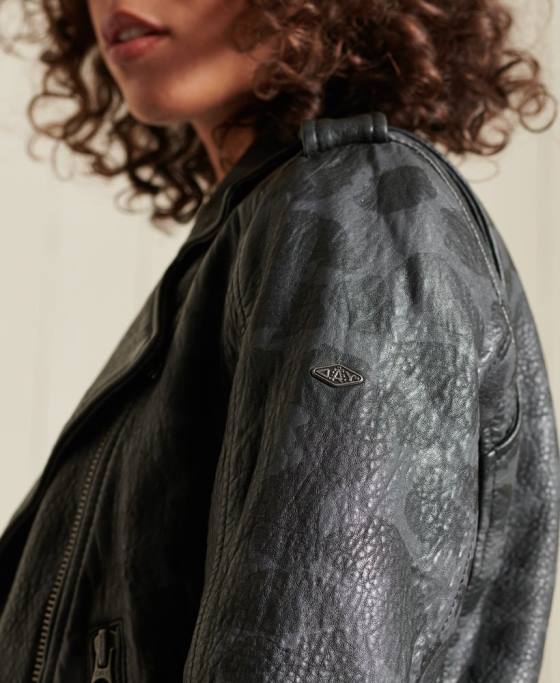 Superdry geacă biker din piele decupată rocker îmbrăcăminte negru femei JX0Z5697