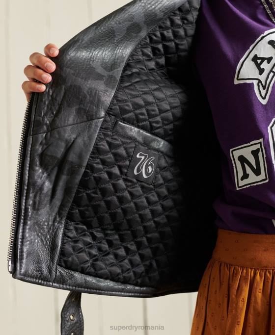 Superdry geacă biker din piele decupată rocker îmbrăcăminte negru femei JX0Z5697