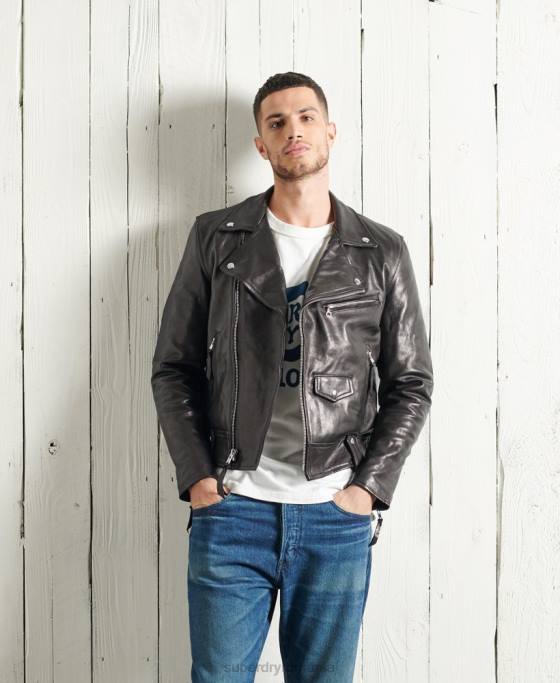 Superdry geacă biker din piele uscată ediție limitată îmbrăcăminte negru bărbați JX0Z4756