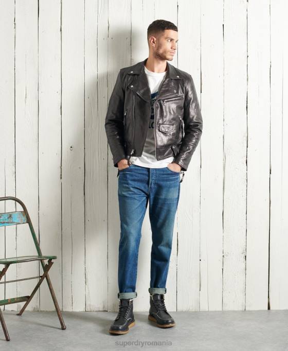 Superdry geacă biker din piele uscată ediție limitată îmbrăcăminte negru bărbați JX0Z4756