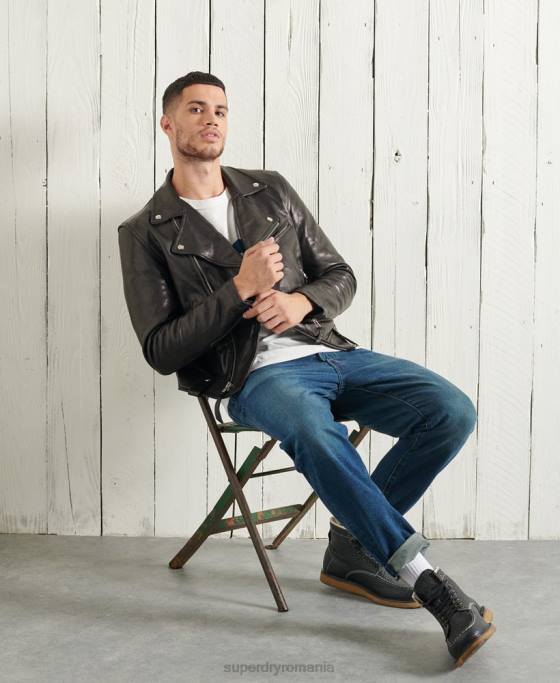 Superdry geacă biker din piele uscată ediție limitată îmbrăcăminte negru bărbați JX0Z4756
