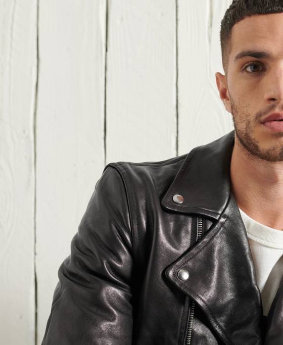 Superdry geacă biker din piele uscată ediție limitată îmbrăcăminte negru bărbați JX0Z4756