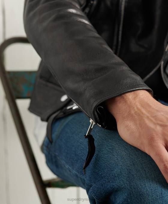 Superdry geacă biker din piele uscată ediție limitată îmbrăcăminte negru bărbați JX0Z4756