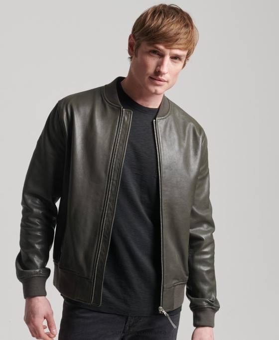 Superdry geacă bombardier de piele studios îmbrăcăminte gri inchis bărbați JX0Z6455