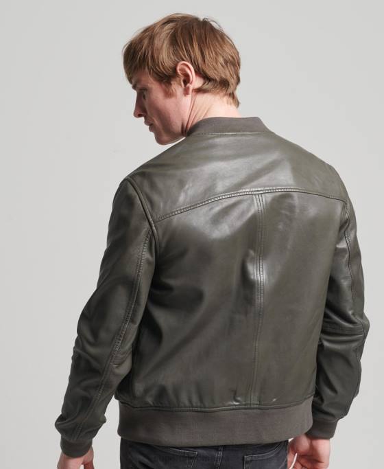 Superdry geacă bombardier de piele studios îmbrăcăminte gri inchis bărbați JX0Z6455