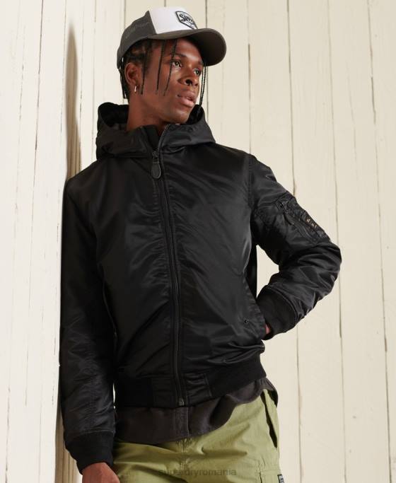 Superdry geacă bomber cu glugă ma1 îmbrăcăminte negru bărbați JX0Z4673