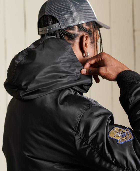 Superdry geacă bomber cu glugă ma1 îmbrăcăminte negru bărbați JX0Z4673