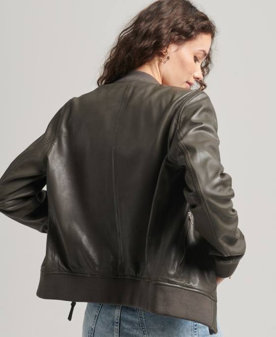 Superdry geacă bomber de zbor din piele îmbrăcăminte gri inchis femei JX0Z5620