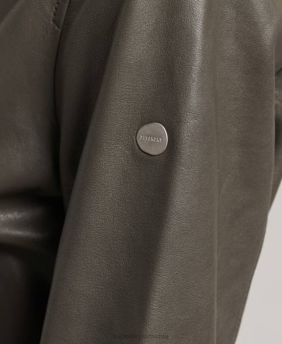 Superdry geacă bomber de zbor din piele îmbrăcăminte gri inchis femei JX0Z5620