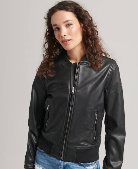Superdry geacă bomber de zbor din piele îmbrăcăminte negru femei JX0Z5723