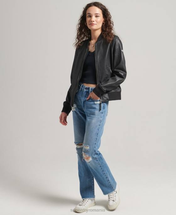 Superdry geacă bomber de zbor din piele îmbrăcăminte negru femei JX0Z5723