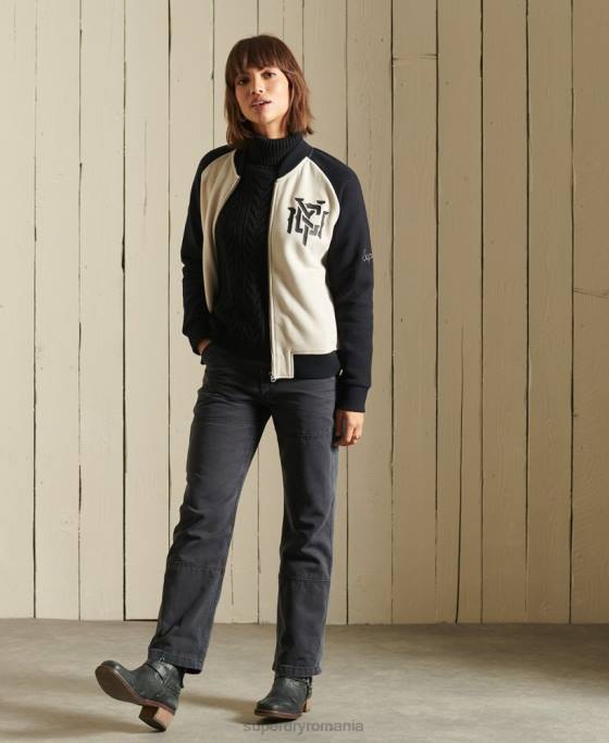 Superdry geacă bomber din jerseu care se încrucișează îmbrăcăminte gri deschis femei JX0Z5825