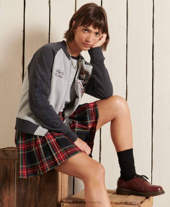Superdry geacă bomber din jerseu care se încrucișează îmbrăcăminte gri femei JX0Z5839