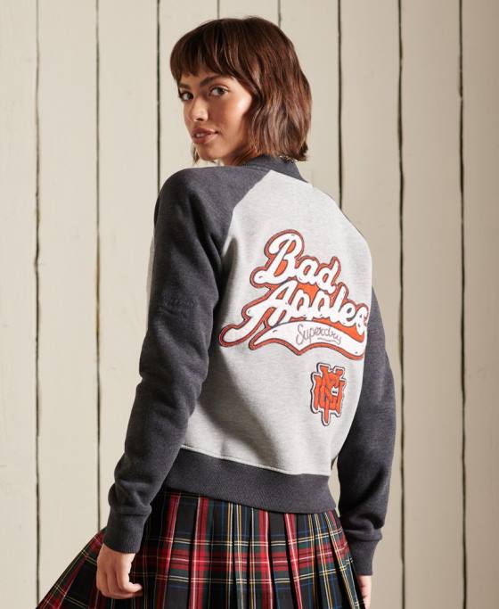 Superdry geacă bomber din jerseu care se încrucișează îmbrăcăminte gri femei JX0Z5839