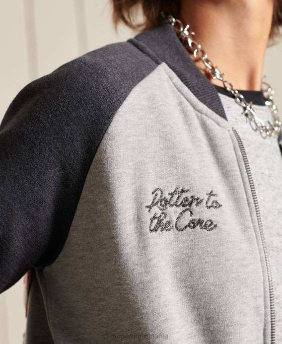 Superdry geacă bomber din jerseu care se încrucișează îmbrăcăminte gri femei JX0Z5839