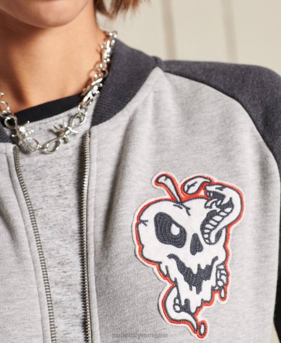 Superdry geacă bomber din jerseu care se încrucișează îmbrăcăminte gri femei JX0Z5839