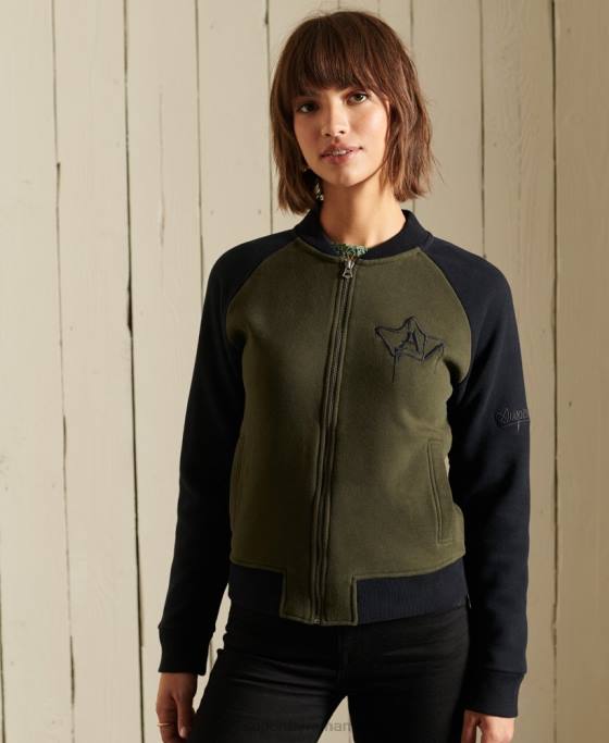 Superdry geacă bomber din jerseu care se încrucișează îmbrăcăminte verde femei JX0Z5827