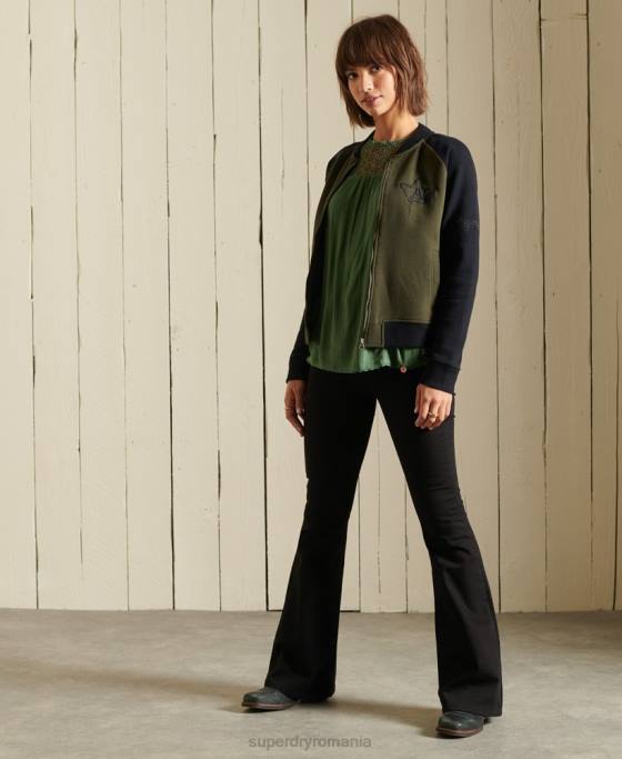 Superdry geacă bomber din jerseu care se încrucișează îmbrăcăminte verde femei JX0Z5827